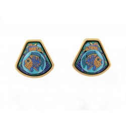 VINTAGE BOUCLES D'OREILLES HERMES EN EMAIL BLEU POISSONS A CLIPS EARRINGS 500€