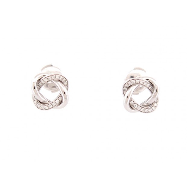 NEUF BOUCLES D'OREILLES POIRAY TRESSE OR BLANC 18K DIAMANTS PUCES EARRINGS 1900€