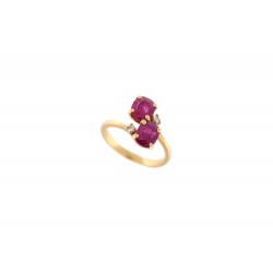 BAGUE TOI ET MOI RUBIS 1.18 CT ET DIAMANTS 0.02CT 47 EN OR JAUNE 18K GOLDEN RING