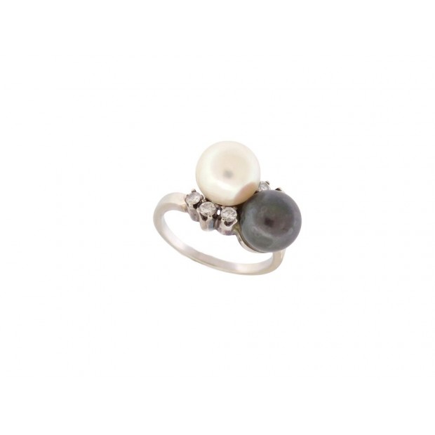 BAGUE TOI ET MOI PERLES DE CULTURE DIAMANTS 0.21 CT 52 OR BLANC 18K GOLDEN RING