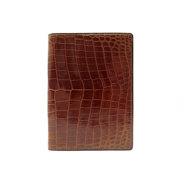 VINTAGE PORTE AGENDA HERMES COUVERTURE CARNET EN CUIR DE CROCODILE MARRON 3200€