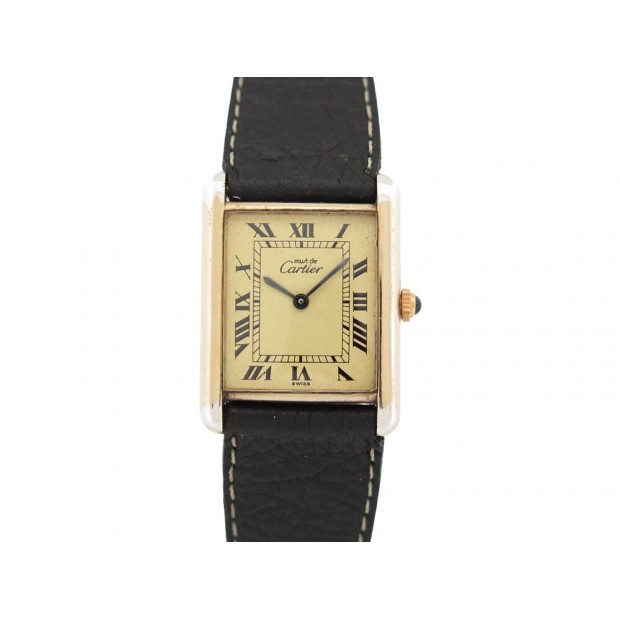 VINTAGE MONTRE MUST DE CARTIER TANK 30 MM MECANIQUE VERMEIL DORE GOLDEN WATCH