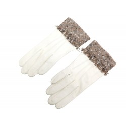 NEUF VINTAGE GANTS CHANEL EN CUIR BLANC ET DETAILS EN TWEED T 7.5 GLOVES 1200€