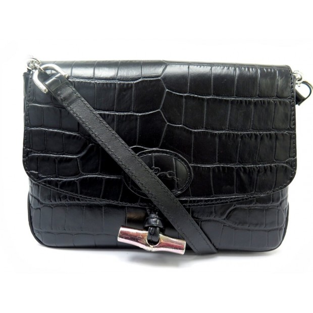 SAC A MAIN LONGCHAMP ROSEAU 2079859001 CUIR FACON CROCO BANDOULIERE HANDBAG 470€