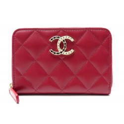 NEUF PORTEFEUILLE CHANEL CUIR ROUGE MATELASSE LOGO CC PORTE MONNAIE WALLET 1000€