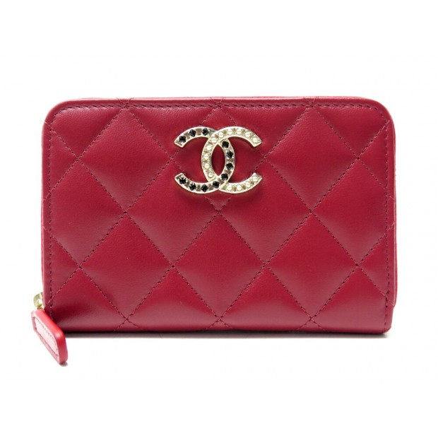 NEUF PORTEFEUILLE CHANEL CUIR ROUGE MATELASSE LOGO CC PORTE MONNAIE WALLET 1000€