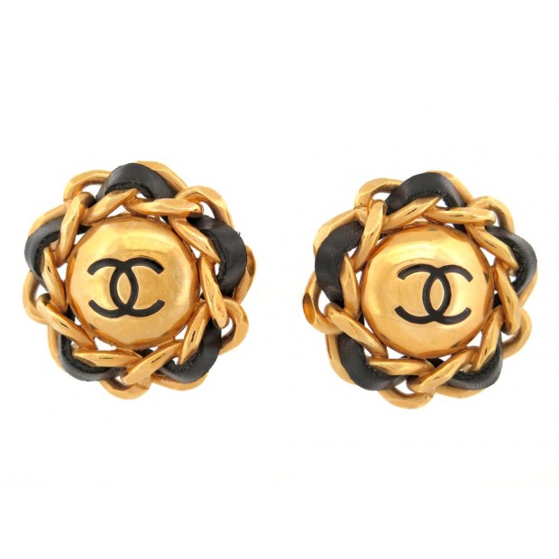 VINTAGE BOUCLES D'OREILLES CHANEL CHAINE ENTRELACEE LOGO CC 1990 A CLIP EARRINGS