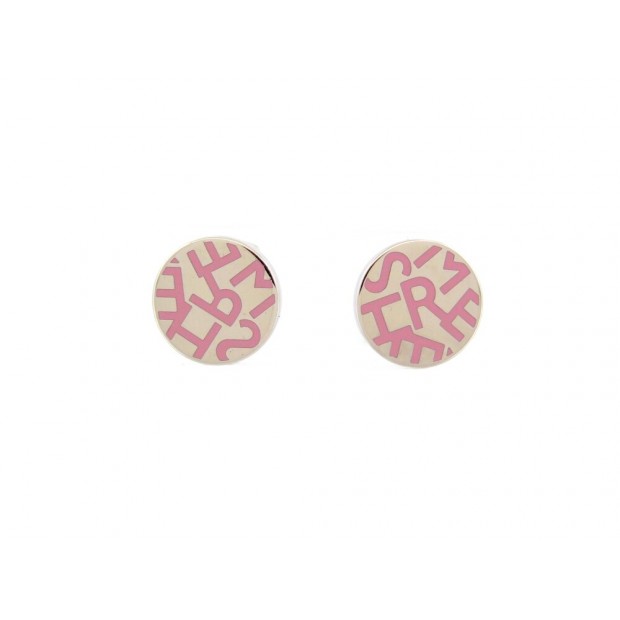 BOUCLES D'OREILLES HERMES PELE MELE EN ACIER PALLADIE & LAQUE ROSE EARRINGS