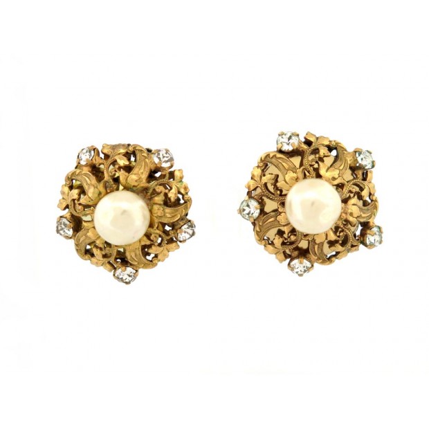 VINTAGE BOUCLES D'OREILLES CHANEL 1960 GOOSSENS AVEC PERLES & STRASS EARRINGS