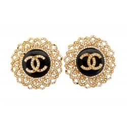 VINTAGE BOUCLES D'OREILLES CHANEL 1960 GOOSSENS A CLIPS LOGO CC STRASS EARRINGS