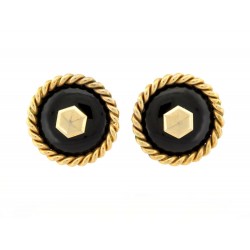 VINTAGE BOUCLES D'OREILLES CHANEL 1960 NOIRES TETE DE CLOU METAL DORE A CLIPS