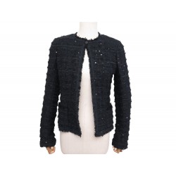 VESTE CHANEL P26165V15950 EN TWEED & SEQUINS NOIR S 36 BLACK COAT JACKET 6500€