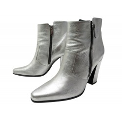 CHAUSSURES BOTTINES BALMAIN 39.5 A TALONS CUIR ARGENTE SILVER ANKLE BOOTS 1040€