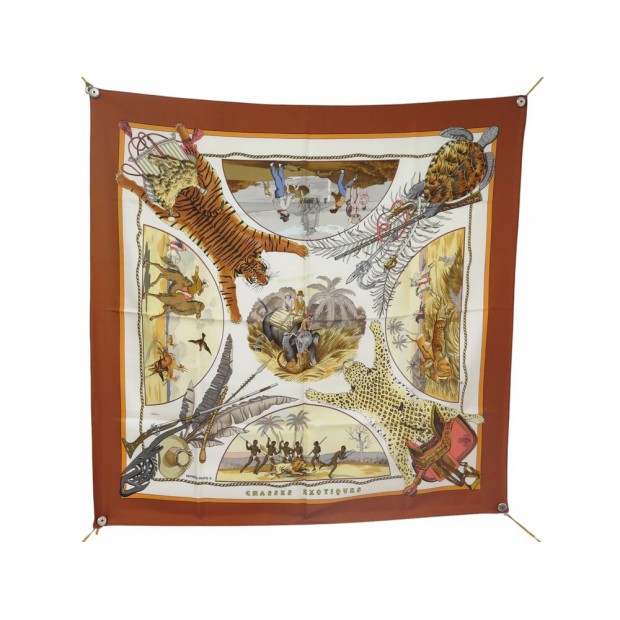 VINTAGE FOULARD HERMES CHASSES EXOTIQUES CARRE 90 EN SOIE 1ER EDITION SCARF 530€