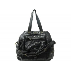 SAC A MAIN JEROME DREYFUSS BILLY M EN CUIR DE PYTHON NOIR LEATHER HAND BAG 1740€