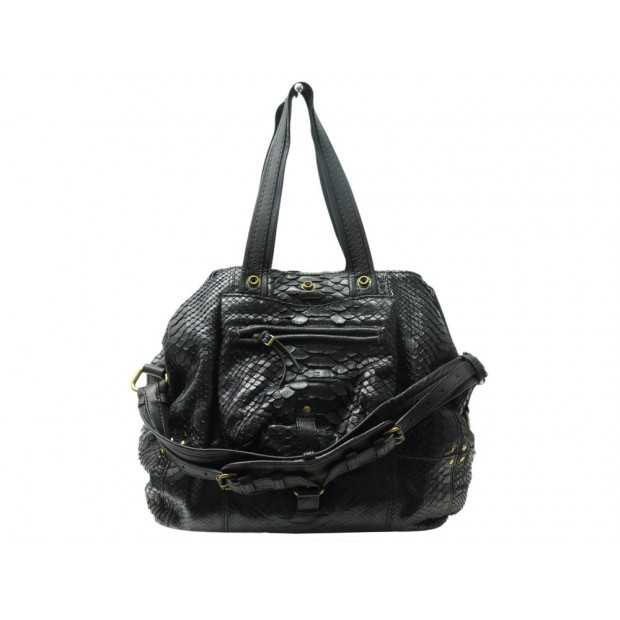 SAC A MAIN JEROME DREYFUSS BILLY M EN CUIR DE PYTHON NOIR LEATHER HAND BAG 1740€