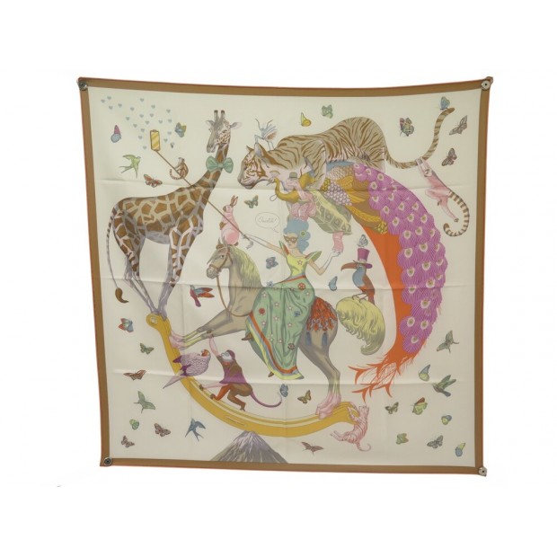 NEUF FOULARD HERMES STORY H003875S JONATHAN BURTON CARRE 90 SOIE SILK SCARF 530€