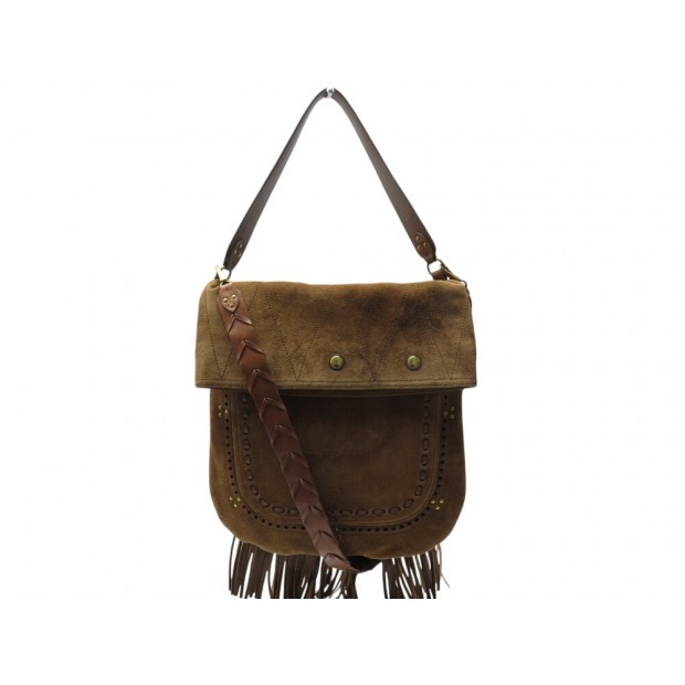 SAC A MAIN JEROME DREYFUSS JERRY L DAIM VEAU VELOURS CAMEL FRANGES HANDBAG 860€