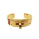 VINTAGE BRACELET HERMES BOUCLE KELLY JONC METAL DORE CUIR DE LEZARD ROUGE 620€