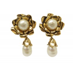 VINTAGE BOUCLES D'OREILLES YVES SAINT LAURENT PENDANTES PERLES FLEURS EARRINGS