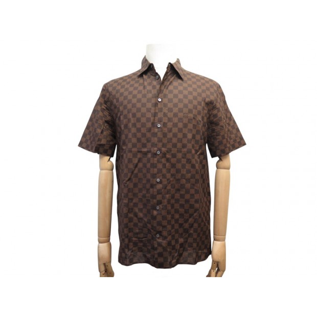 NEUF CHEMISE LOUIS VUITTON MOTIF DAMIER EBENE MPSH30BLW M 50 COTON MARRON 1500€