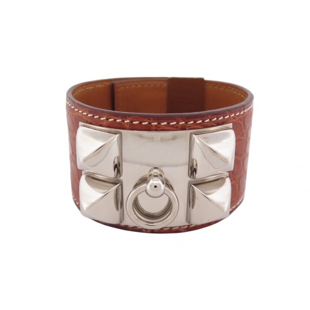 BRACELET HERMES MEDOR COLLIER DE CHIEN CUIR CROCODILE 16 A 19 CM BANGLE 2290€