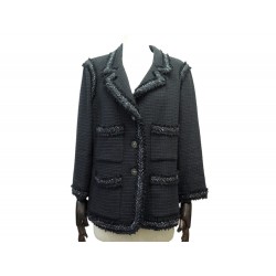 VESTE CHANEL 2008 BOUTONS LOGO CC P32903V16012 XL 46 EN TWEED NOIR JACKET 6500€