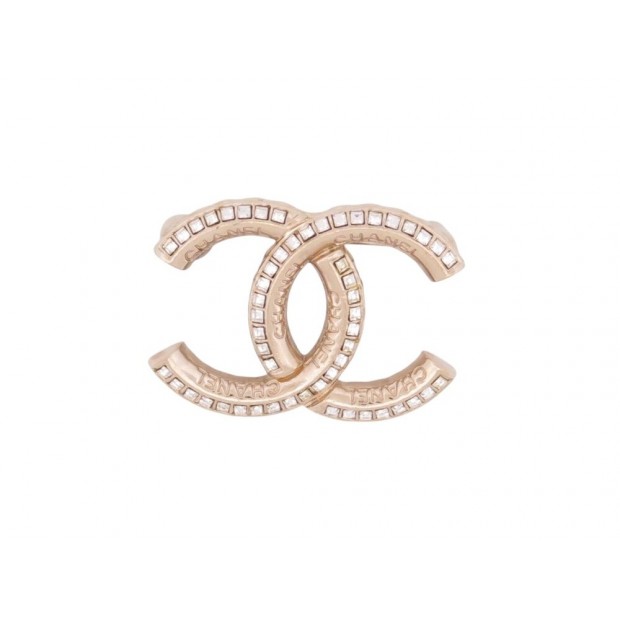 NEUF BROCHE CHANEL LOGO CC STRASS 2021 3.5CM METAL DORE NEW GOLDEN BROOCH 650€