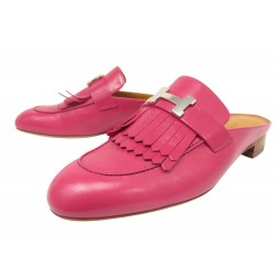 NEUF CHAUSSURES HERMES MULES RIVOLI H181066Z SANDALES 41 EN CUIR ROSE SHOES 850€