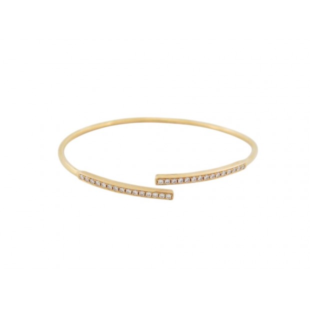 BRACELET KUNZ JONC OUVERT OR JAUNE 18K ET DIAMANTS 0.30 CT T16 5.6G GOLD BANGLE