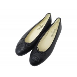 NEUF CHAUSSURES CHANEL G02819 BALLERINES LOGO CC 39.5 CUIR NOIR FLAT SHOES 1060€