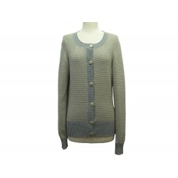 NEUF GILET CARDIGAN CHANEL P39935 BOUTONS CC 42 L EN CACHEMIRE TAUPE VEST 4000€