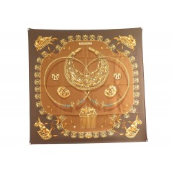 NEUF FOULARD HERMES CAVALIERS D'OR RYBALTCHENKO CARRE EN SOIE MARRON SCARF 350€