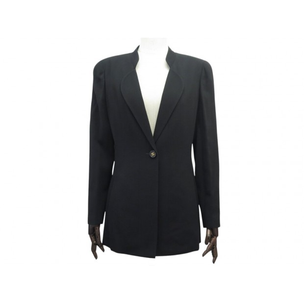 NEUF VESTE CHANEL BOUTON LOGO CC P07210V05361 L T40 LAINE NOIR WOOL JACKET 6000€