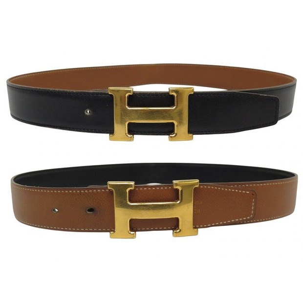 VINTAGE CEINTURE HERMES LIEN CUIR REVERSIBLE 32MM BOUCLE H DORE T 72 BELT 770€