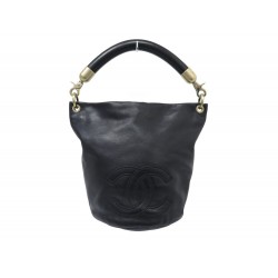 SAC A MAIN CHANEL SEAU HOBO LOGO CC CUIR NOIR LEATHER BUCKET HANDBAG PURSE 5500€