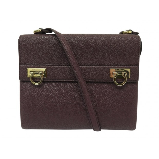 NEUF SAC A MAIN SALVATORE FERRAGAMO MYA DOUBLE LOCK CUIR BORDEAUX HAND BAG 1500€