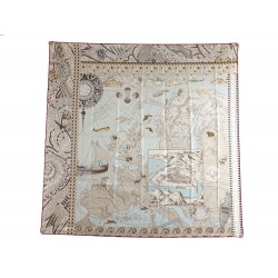 NEUF FOULARD HERMES LE VOYAGE DE PYTHEAS SOIE BEIGE CARRE 90 CM SCARF SILK 350€