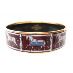 BRACELET HERMES LES COUVERTURES LARGE 7 CM EN EMAIL IMPRIME BORDEAUX ENAMEL 470€