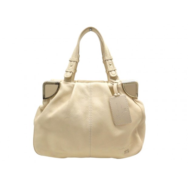 SAC A MAIN LANCEL LIGNE CAPRICE GM EN CUIR GRAINE BEIGE PORTE EPAULE PURSE 650€