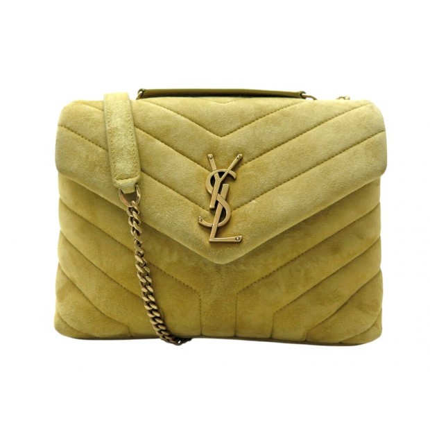 SAC A MAIN YVES SAINT LAURENT 494699 LOULOU SMALL DAIM JAUNE MOUTARDE BAG 2100€
