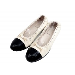  CHAUSSURES BALLERINES CHANEL CUIR BLANC 40 