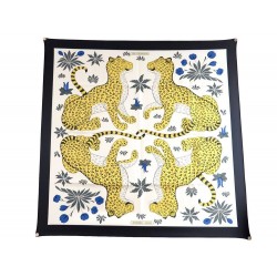 NEUF FOULARD HERMES LES LEOPARDS SOIE BLANC & NOIR CARRE 90 CM SILK SCARF 350€