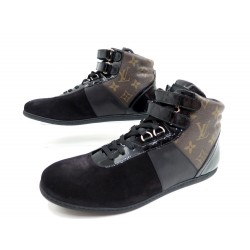 NEUF CHAUSSURES BASKET MONTANTES LOUIS VUITTON DAIM ET TOILE MONOGRAMME 