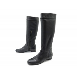 CHAUSSURES MIU MIU 38.5 BOTTES CAVALIERES EN CUIR NOIR BLACK BOOTS SHOES 900€