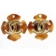 VINTAGE BOUCLES D'OREILLES CHANEL LOGO CC EN METAL DORE & AMBRE EARRINGS 390€