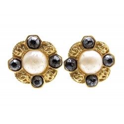 VINTAGE BOUCLES D'OREILLES CHANEL METAL DORE ET PERLES EARRINGS JEWEL 340€