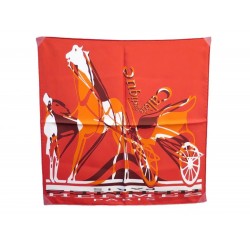 194225 NEUF FOULARD HERMES CALECHE ELASTIQUE CARRE GAVROCHE EN SOIE ORANGE SCARF 150