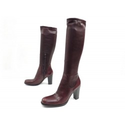 NEUF CHAUSSURES PRADA 38.5 BOTTES A TALONS EN CUIR MARRON BOOTS SHOES 1050€