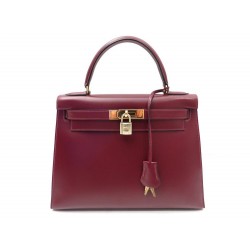 NEUF VINTAGE SAC A MAIN HERMES KELLY 28 CM CUIR BOX BORDEAUX 1988 HAND BAG 6950€